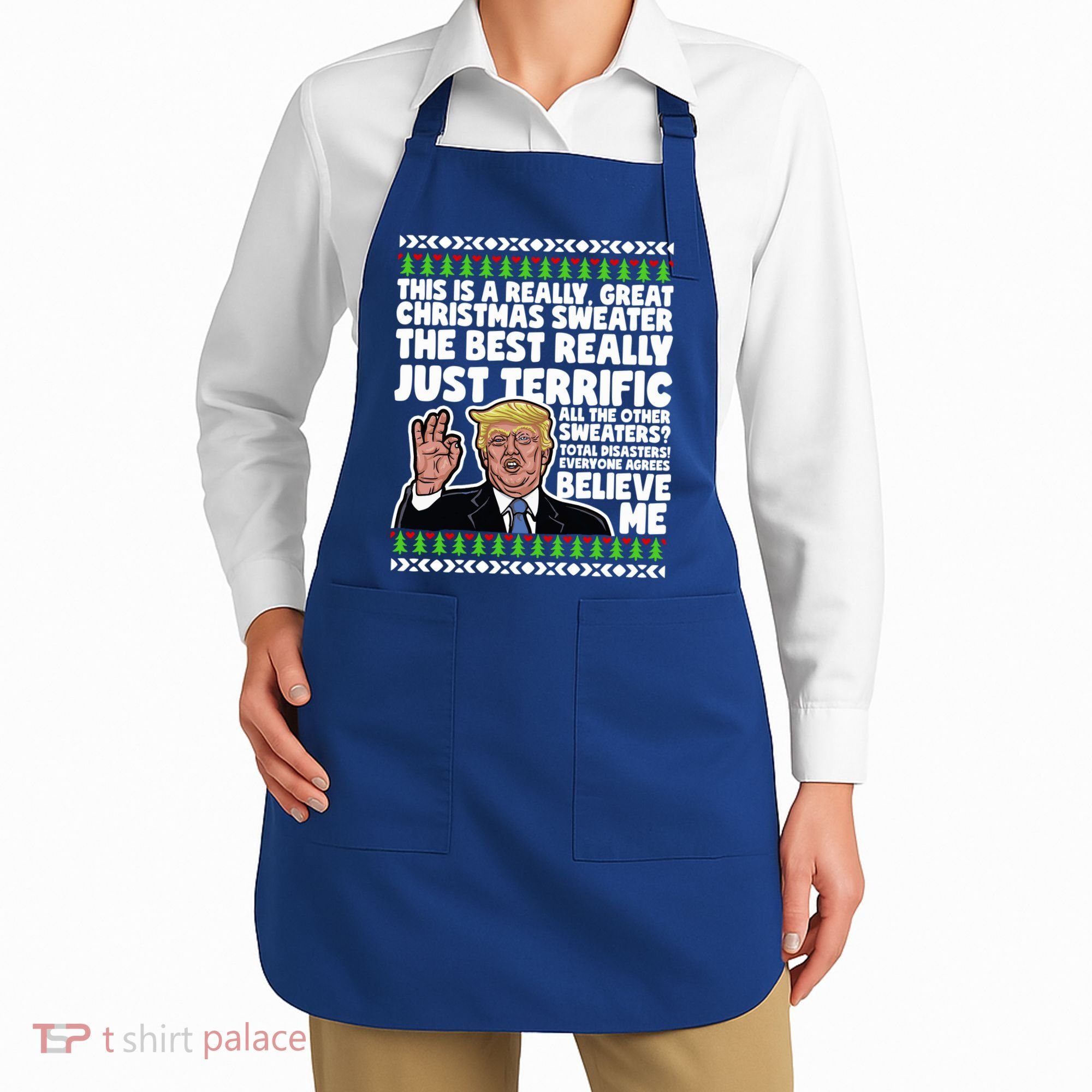 Funny Donald Trump Ugly Christmas Sweater Parody Speech Great Gift Apron