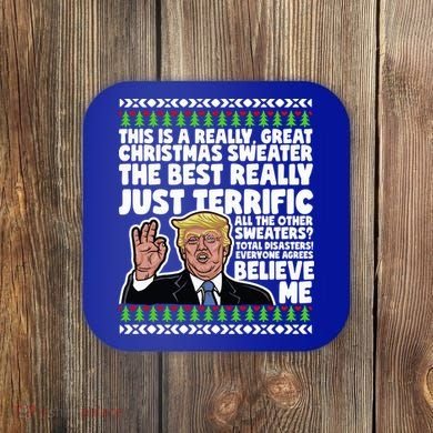 Funny Donald Trump Ugly Christmas Sweater Parody Speech Great Gift Coaster