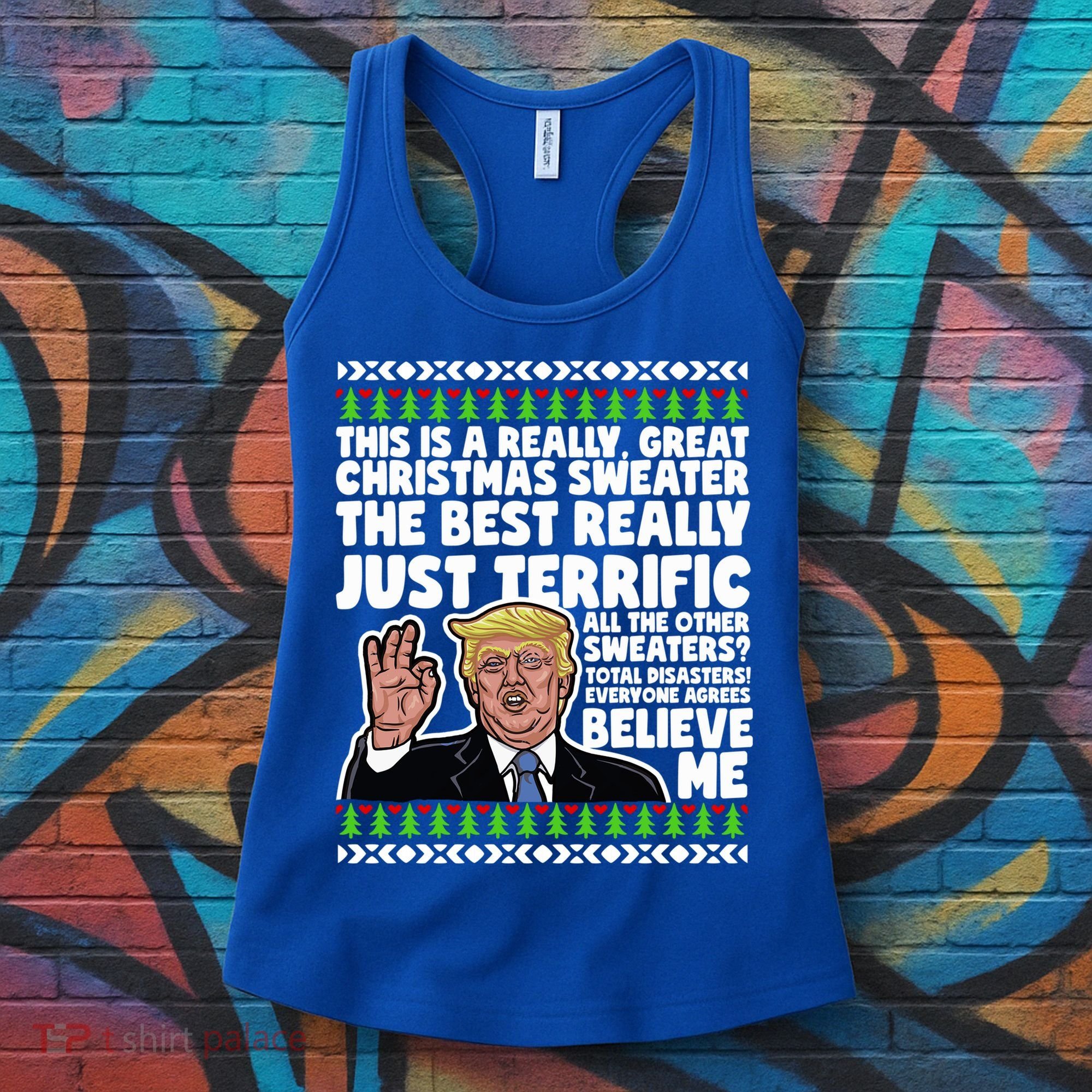 Funny Donald Trump Ugly Christmas Sweater Parody Speech Great Gift Women's Tank Top
