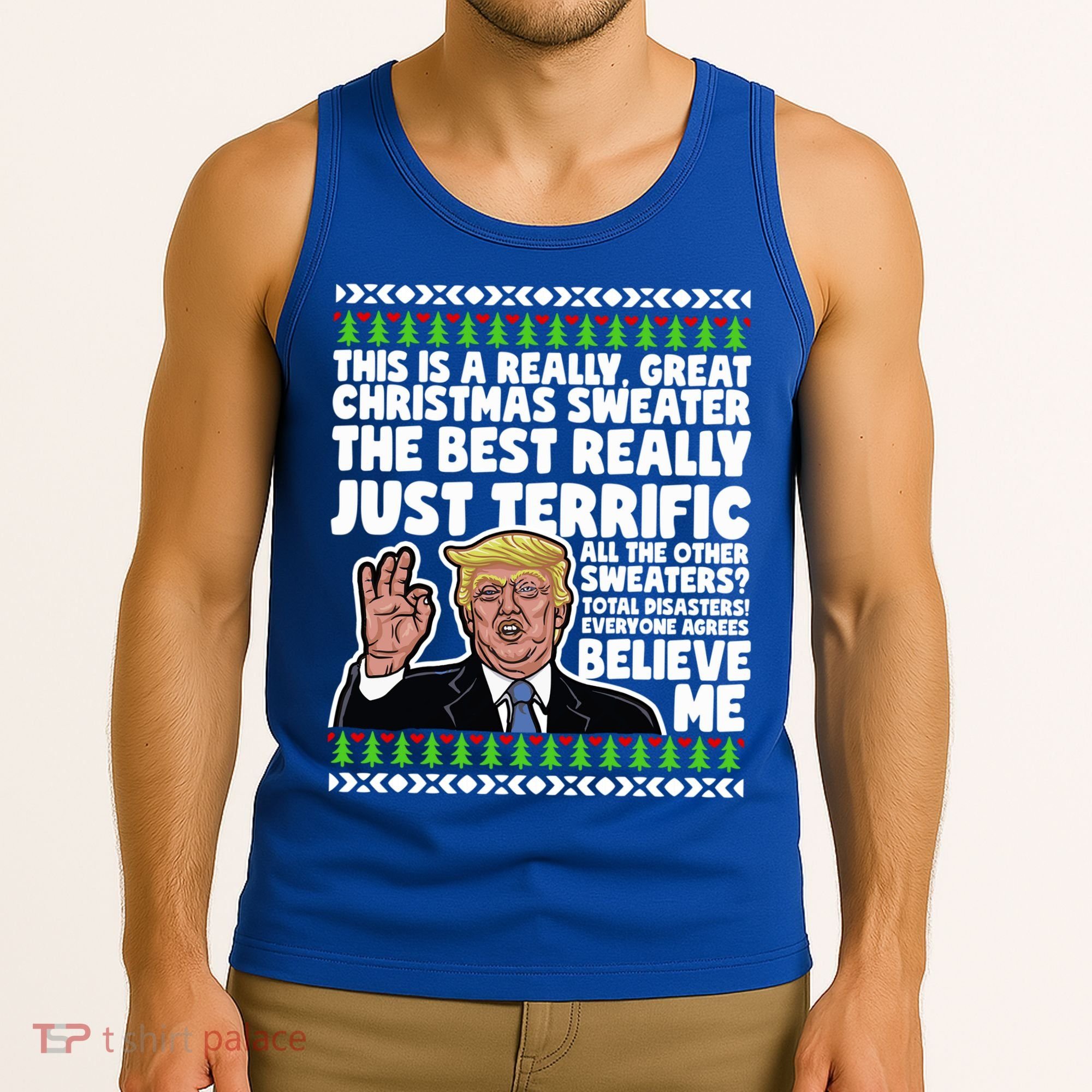 Funny Donald Trump Ugly Christmas Sweater Parody Speech Great Gift Tank Top
