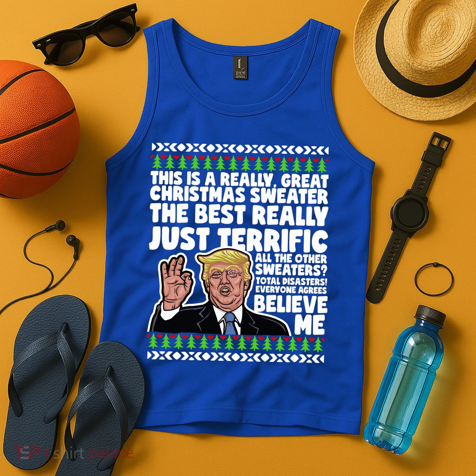 Funny Donald Trump Ugly Christmas Sweater Parody Speech Great Gift Tank Top