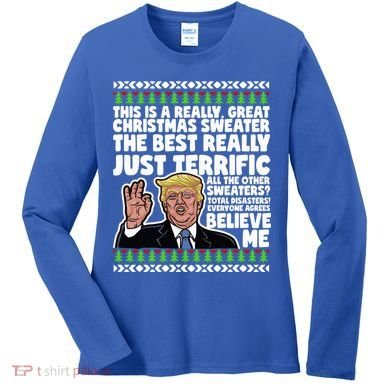 Funny Donald Trump Ugly Christmas Sweater Parody Speech Great Gift Women's Long Sleeve Shirt