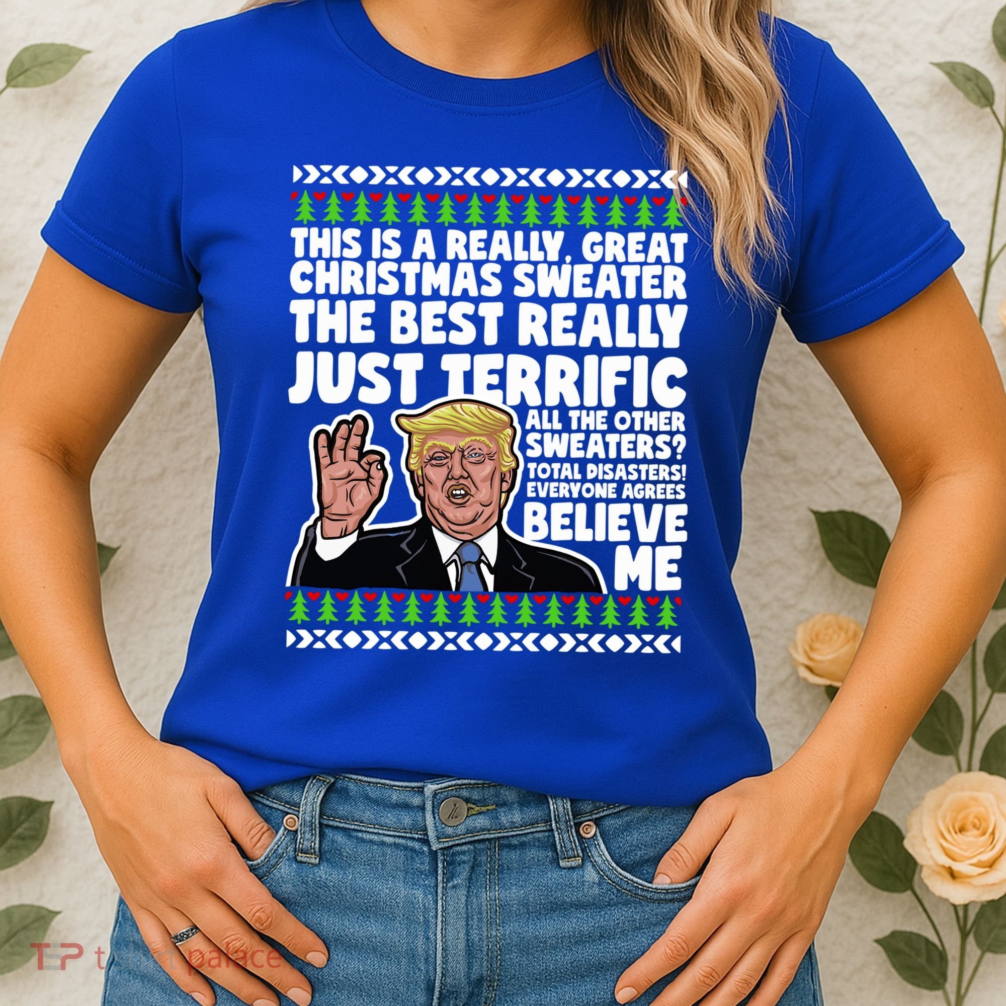 Funny Donald Trump Ugly Christmas Sweater Parody Speech Great Gift Women's T-Shirt