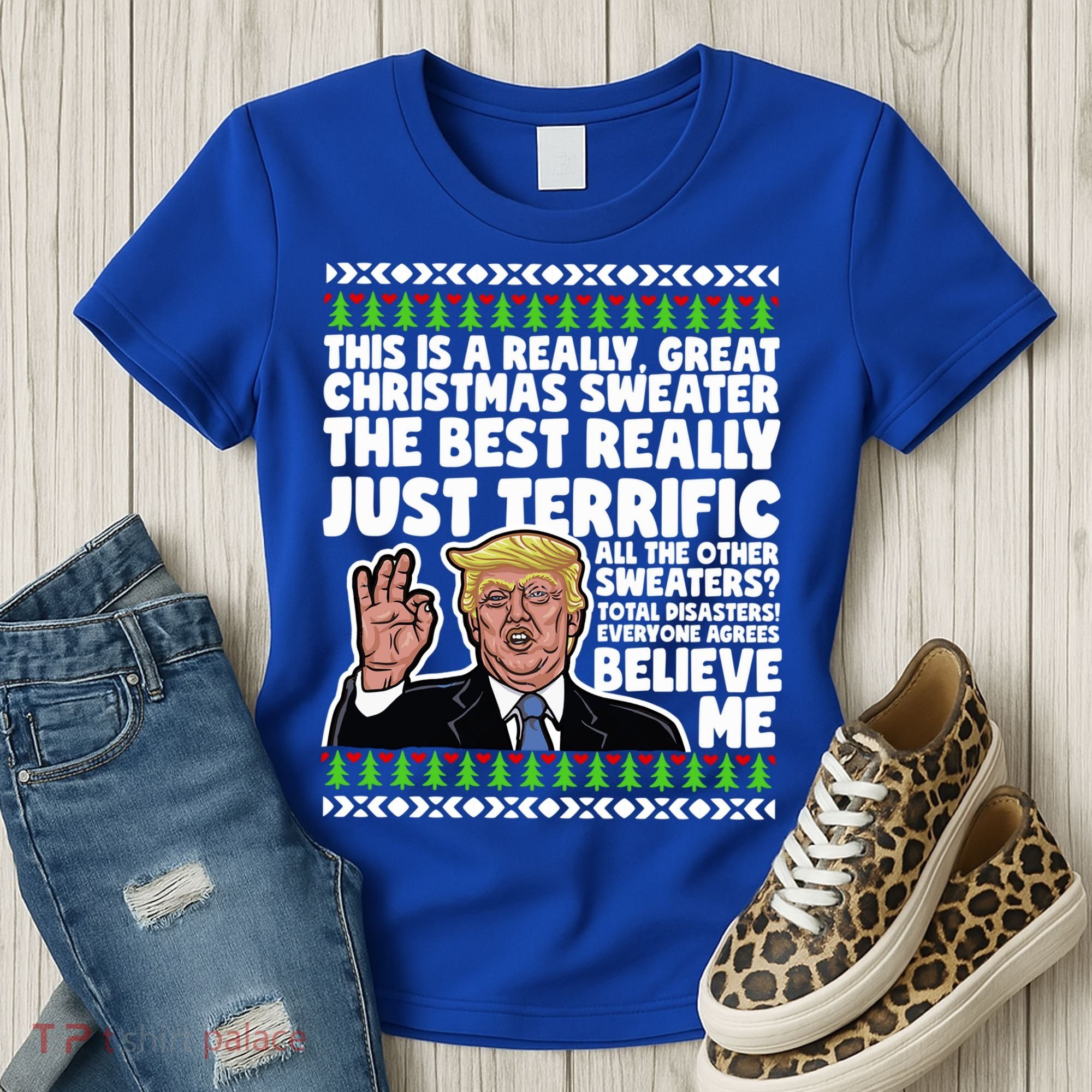 Funny Donald Trump Ugly Christmas Sweater Parody Speech Great Gift Women's T-Shirt