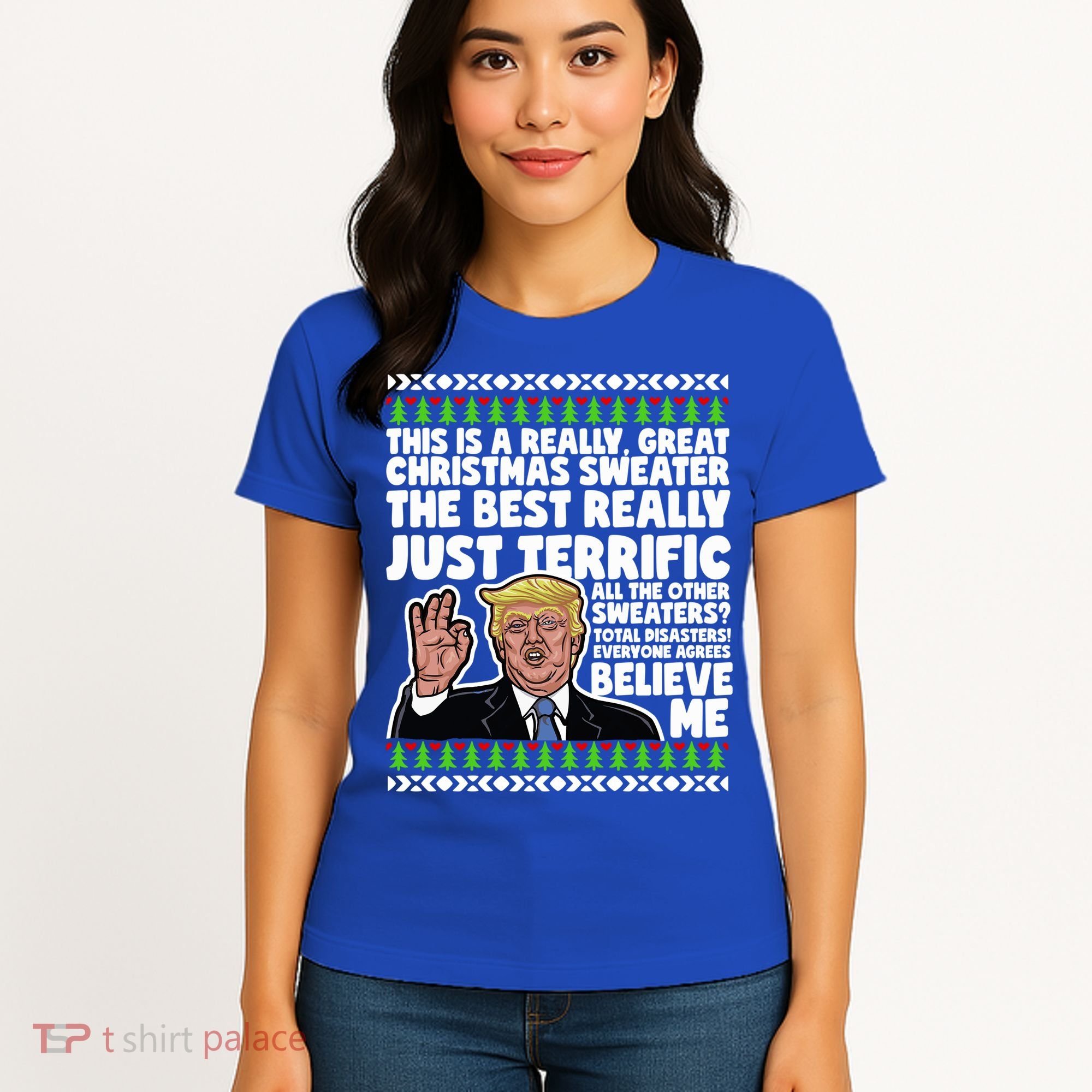 Funny Donald Trump Ugly Christmas Sweater Parody Speech Great Gift Women's T-Shirt