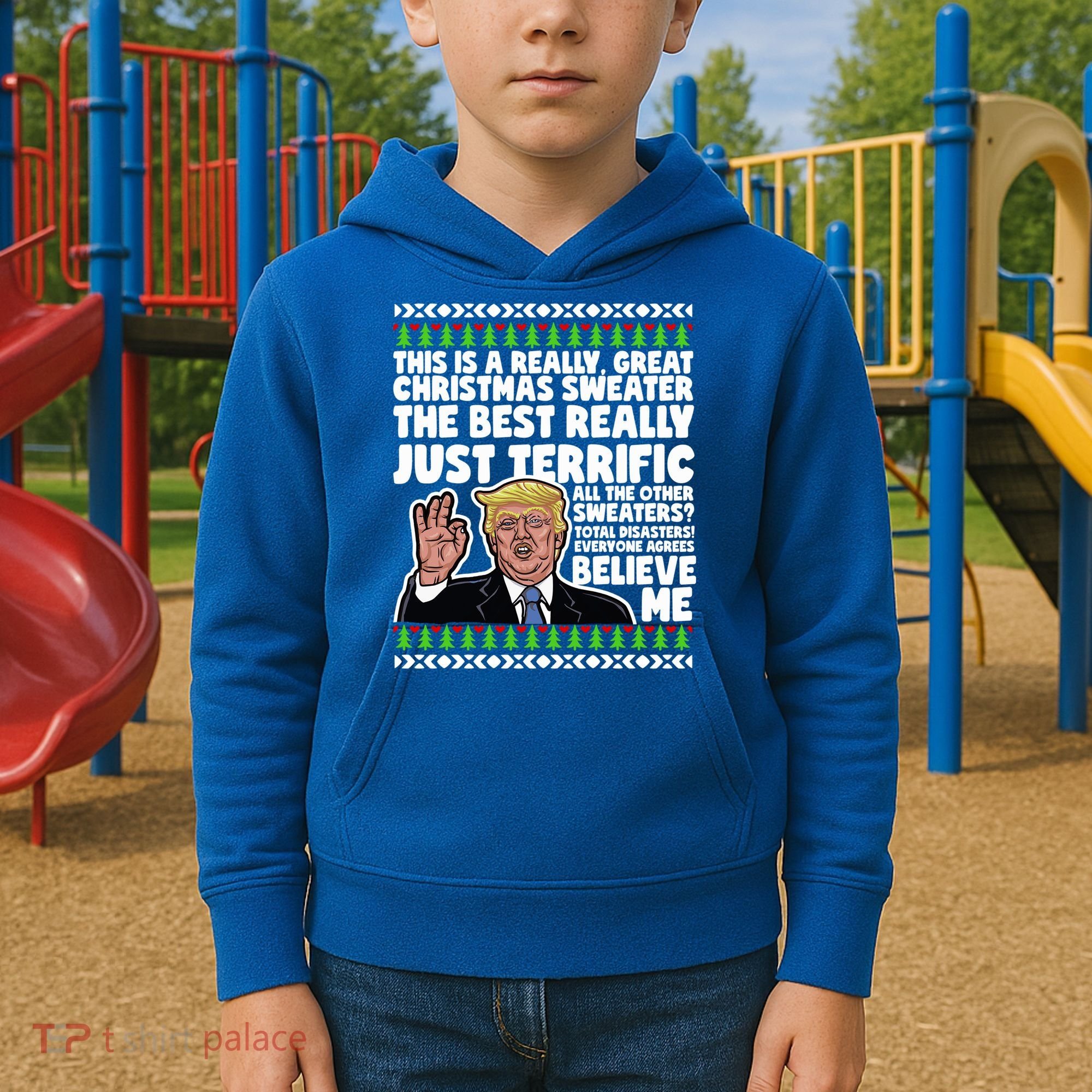 Funny Donald Trump Ugly Christmas Sweater Parody Speech Great Gift Kids Hoodie