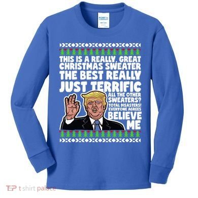 Funny Donald Trump Ugly Christmas Sweater Parody Speech Great Gift Kids Long Sleeve Shirt