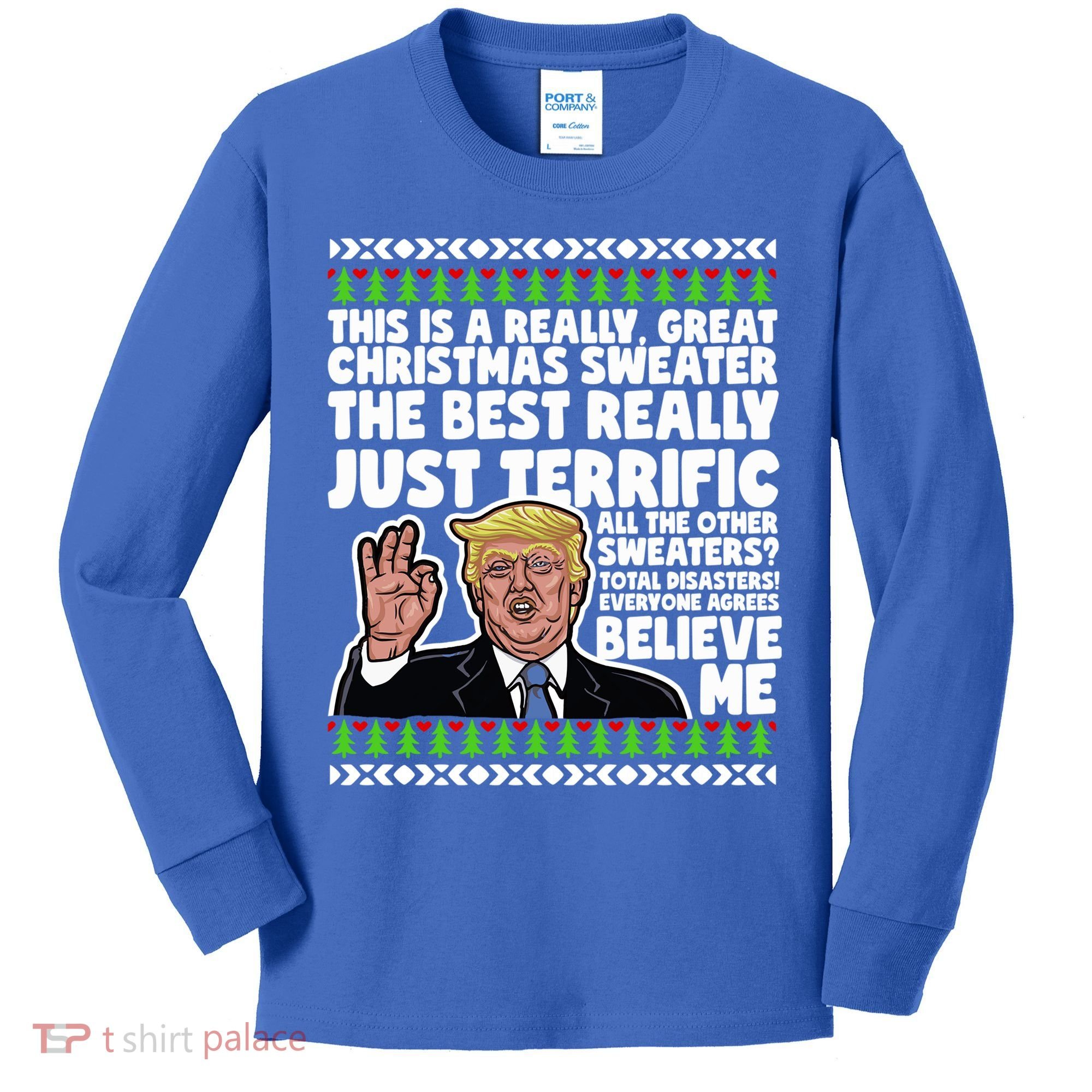 Funny Donald Trump Ugly Christmas Sweater Parody Speech Great Gift Kids Long Sleeve Shirt
