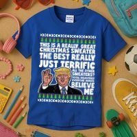 Funny Donald Trump Ugly Christmas Sweater Parody Speech Great Gift Kids T-Shirt thumb 3