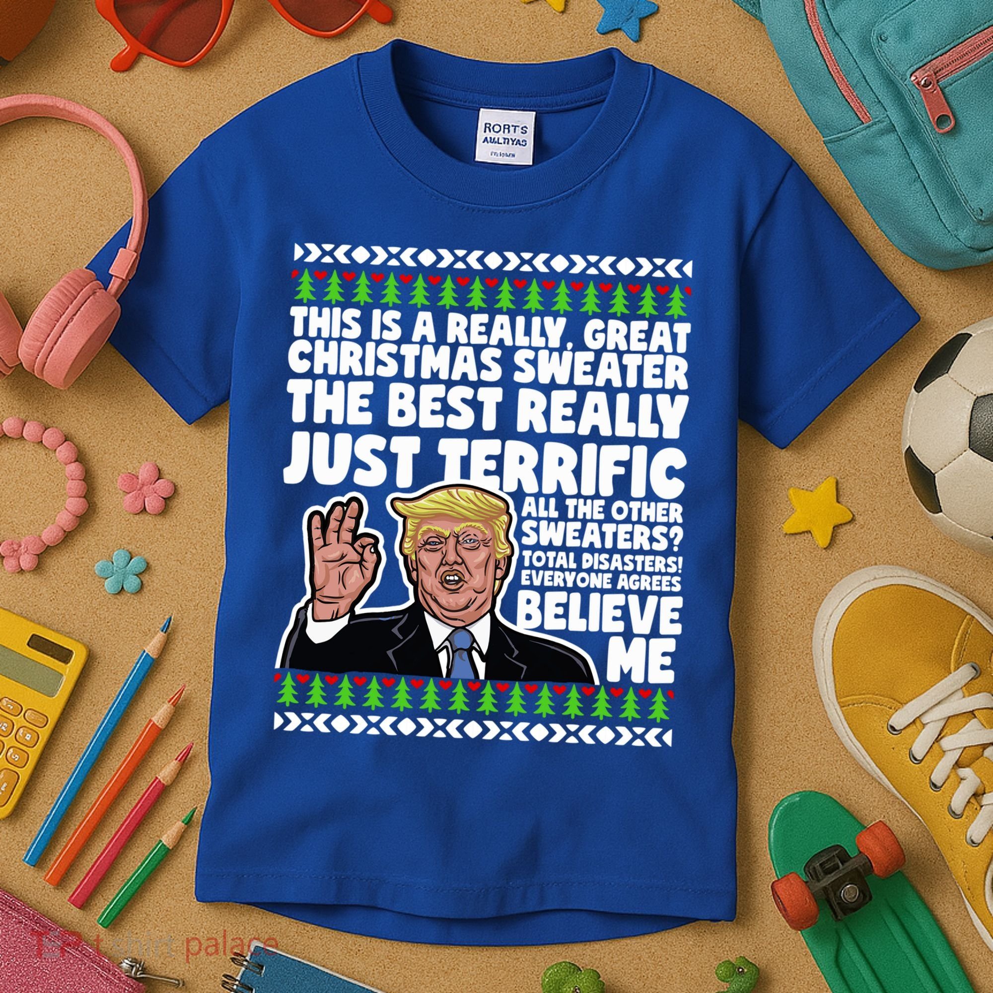 Funny Donald Trump Ugly Christmas Sweater Parody Speech Great Gift Kids T-Shirt