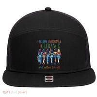 Freedom Democracy Tolerance And Justice For All Hands Off 7 Panel Mesh Trucker Snapback Hat thumb 0
