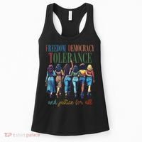 Freedom Democracy Tolerance And Justice For All Hands Off Women's Tank Top thumb 0