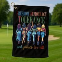 Freedom Democracy Tolerance And Justice For All Hands Off Golf Towel thumb 1