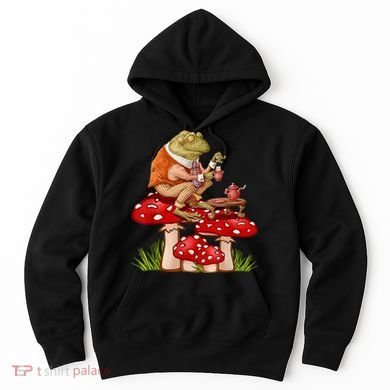 Frog Drinking Tea Mushroom Aesthetic Cottagecore Hoodie