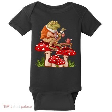 Frog Drinking Tea Mushroom Aesthetic Cottagecore Baby Bodysuit