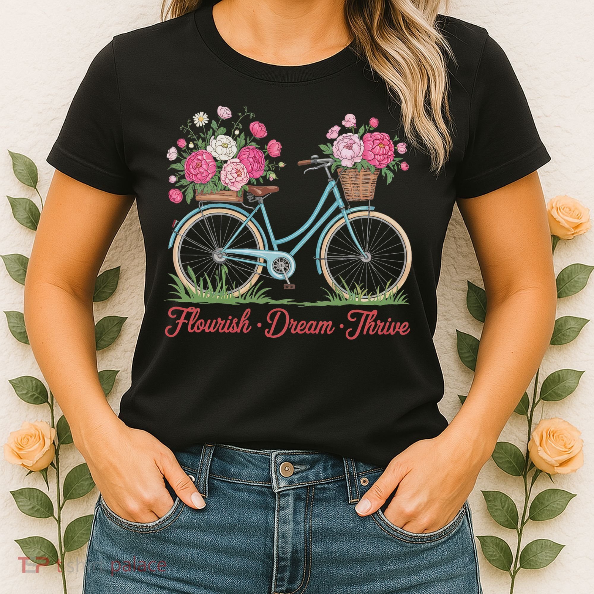 Flourish Dream Thrive Floral Bike Subtle 8647 Trump Resist Women's T-Shirt