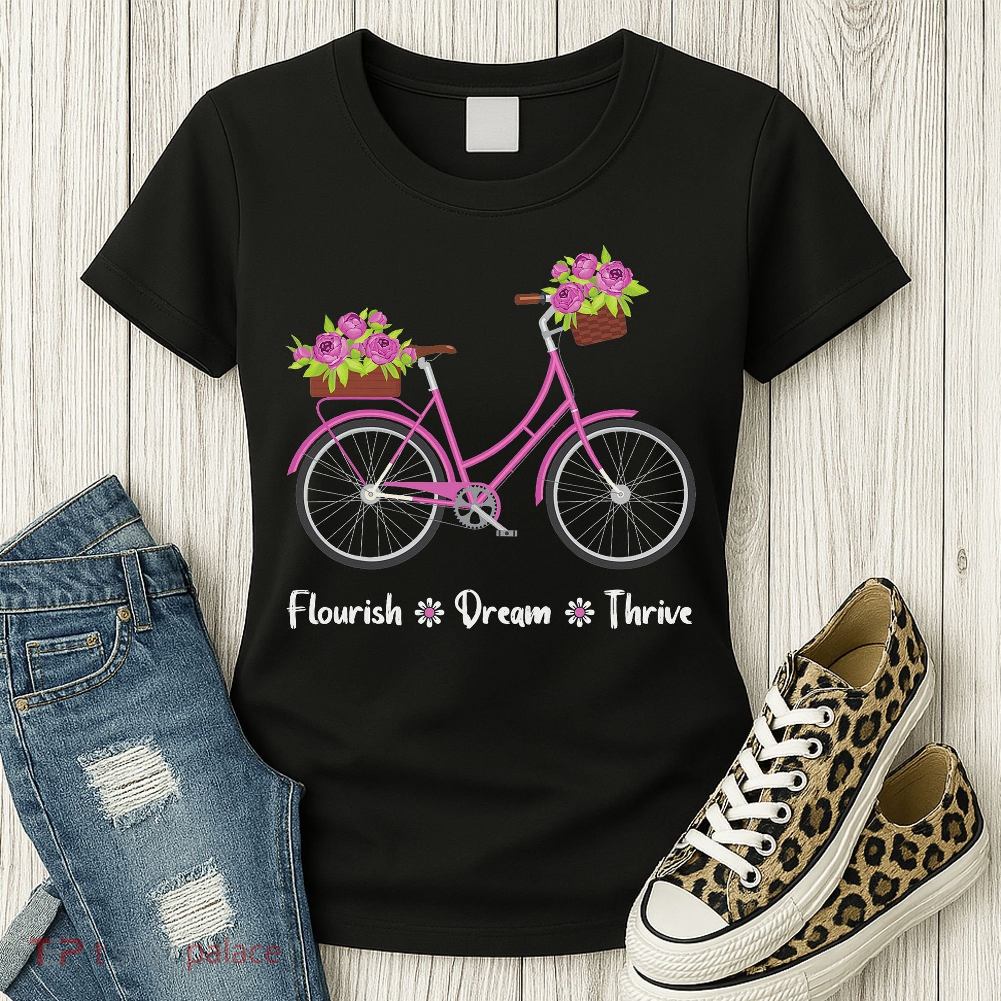 Flourish Dream Thrive Floral Bike Bicycle Subtle 8647 Trump Women's T-Shirt