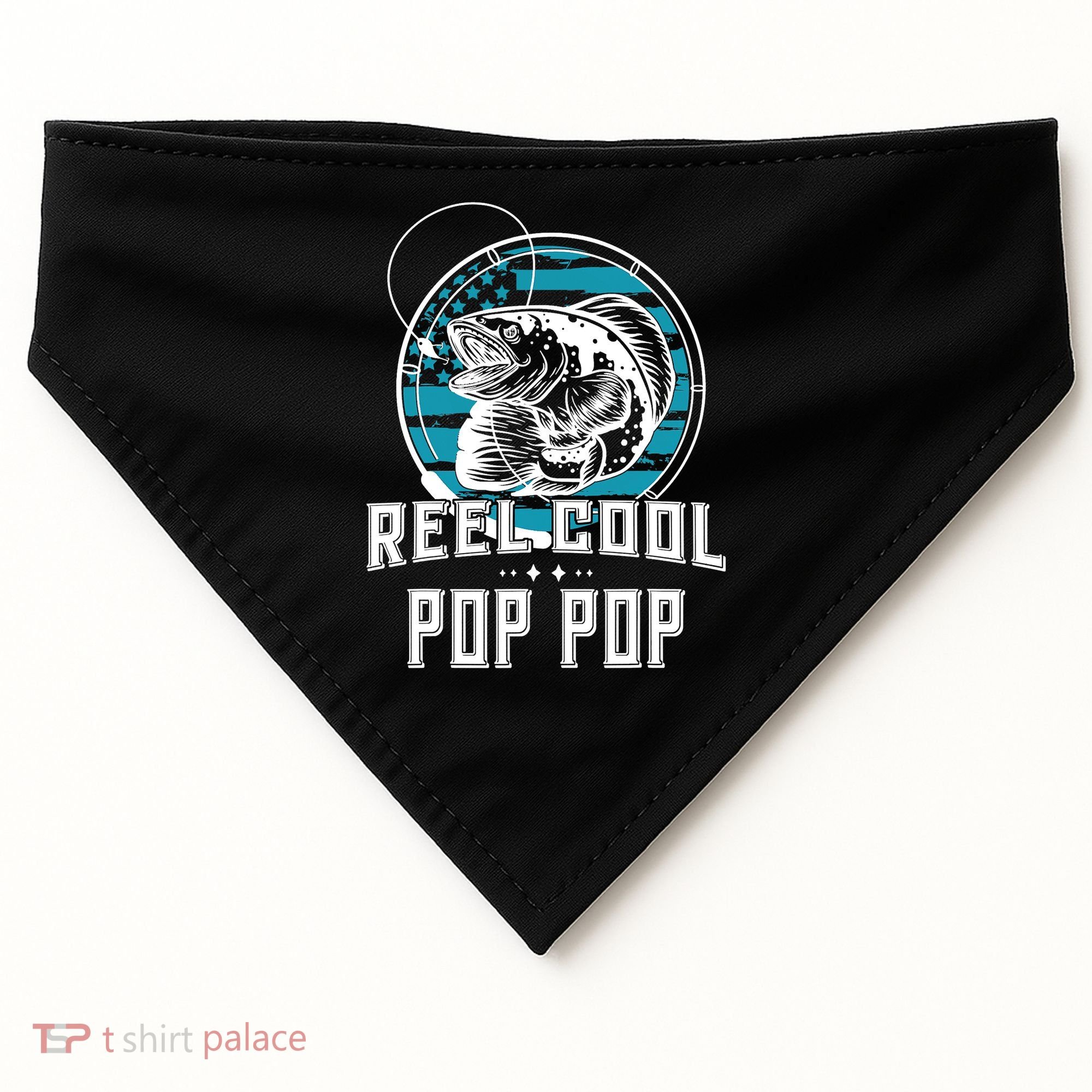 Fathers Day Tee Reel Cool Pop Pop Fishing USA-Made Doggie Bandana