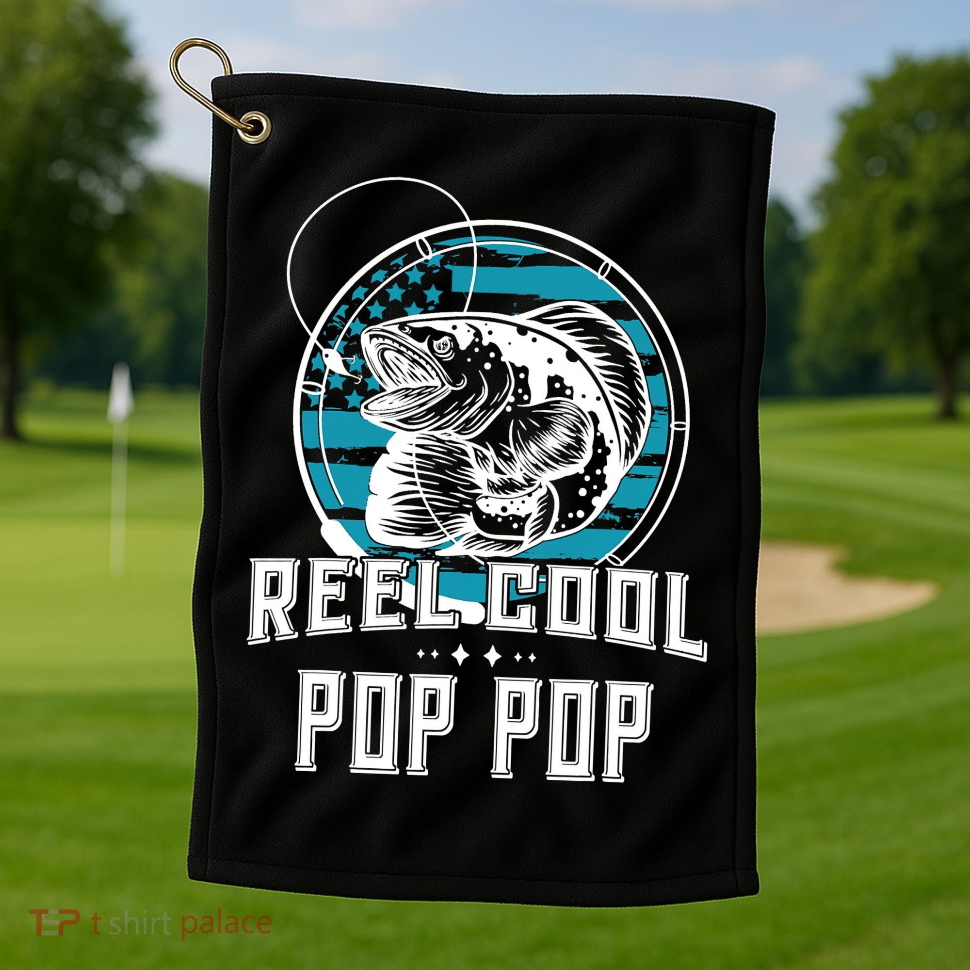Fathers Day Tee Reel Cool Pop Pop Fishing Golf Towel