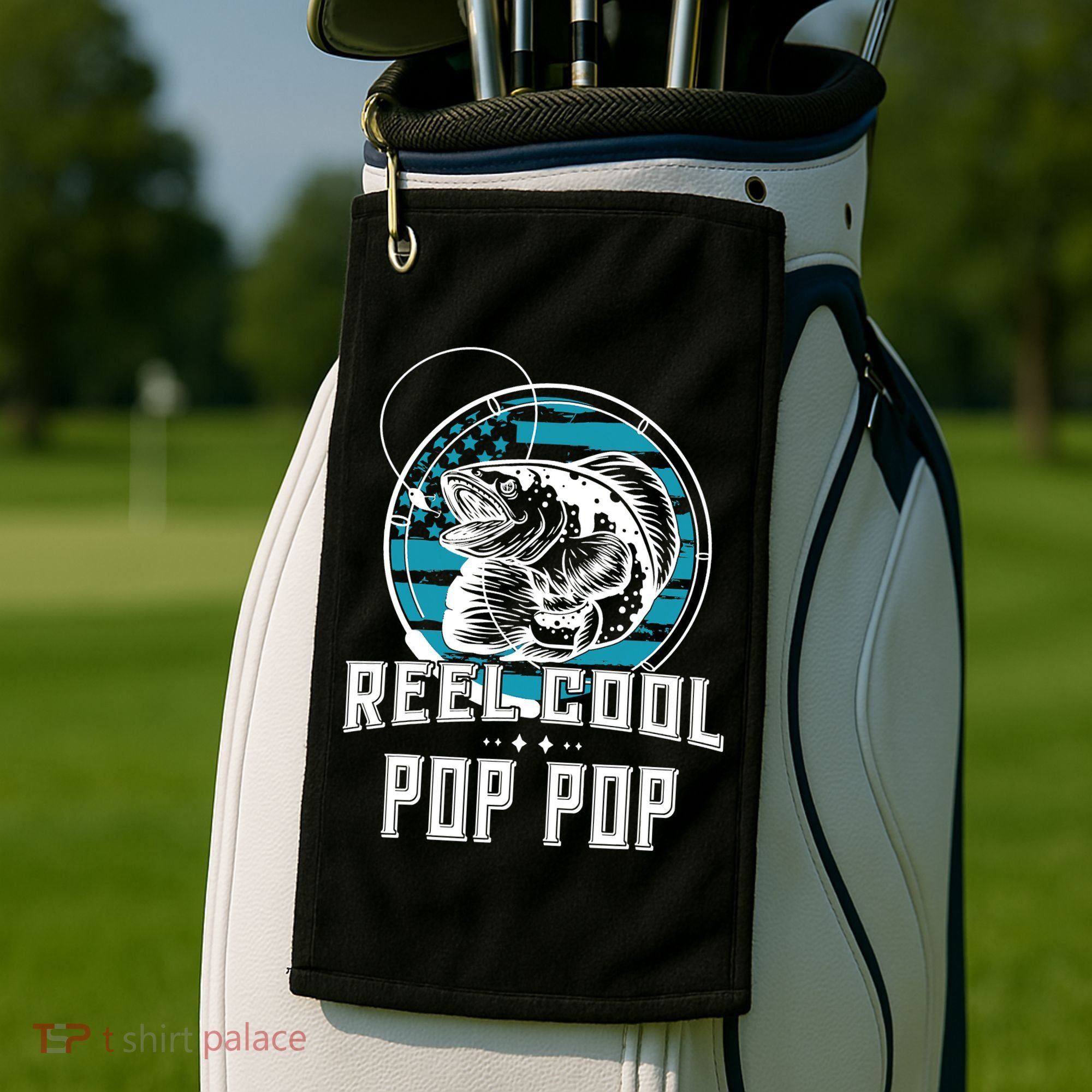 Fathers Day Tee Reel Cool Pop Pop Fishing Golf Towel