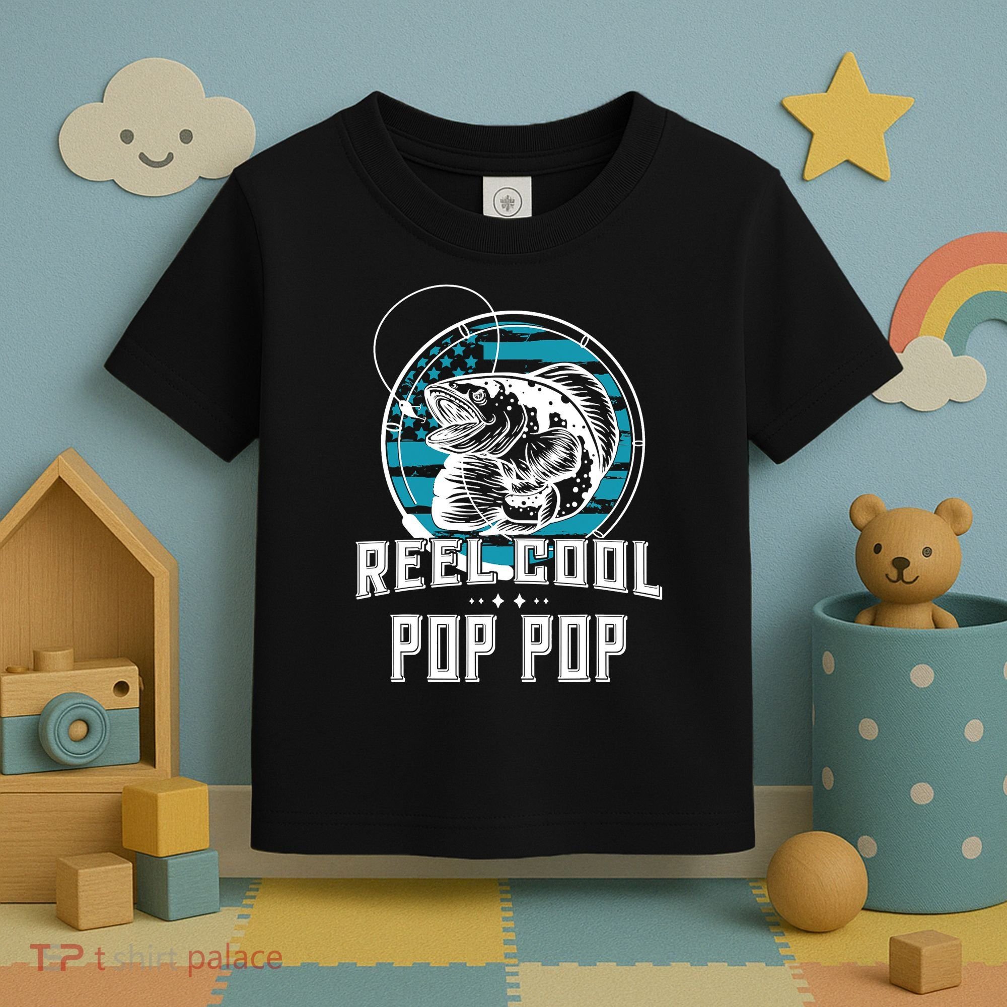 Fathers Day Tee Reel Cool Pop Pop Fishing Toddler T-Shirt