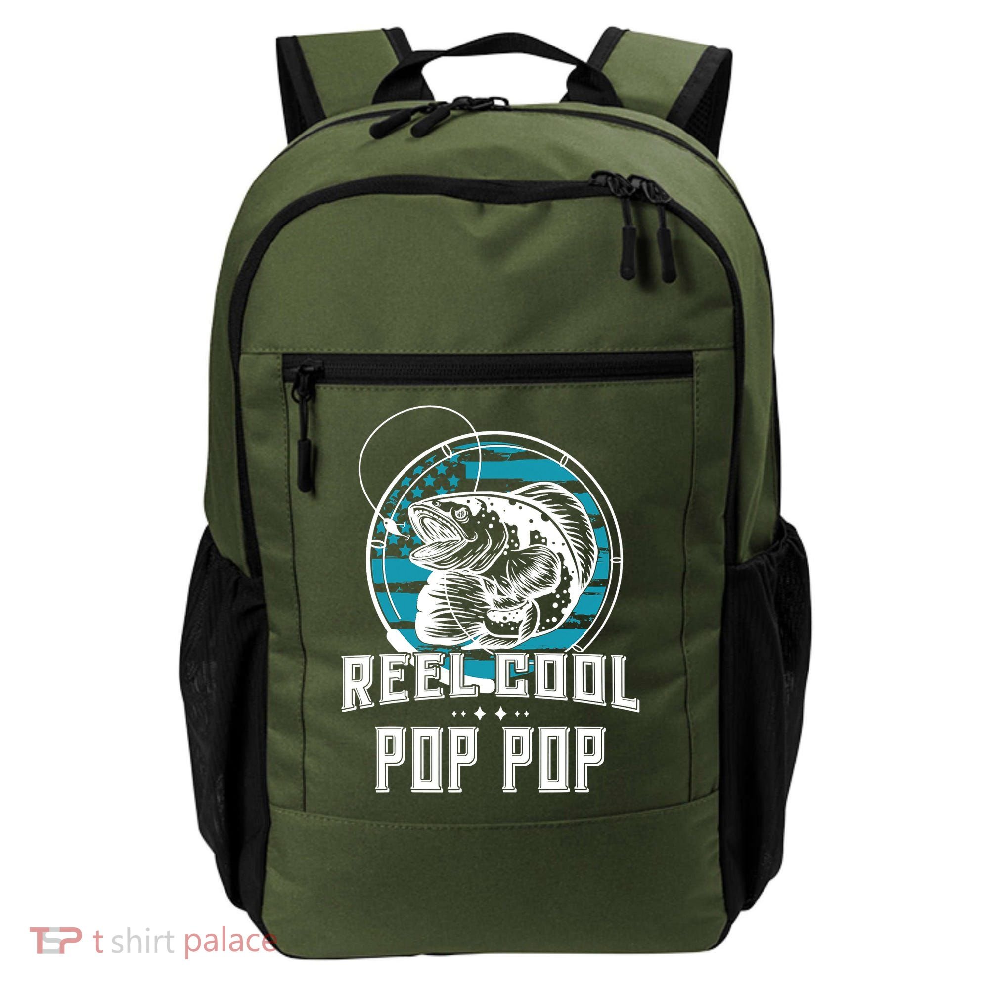 Fathers Day Tee Reel Cool Pop Pop Fishing Backpack
