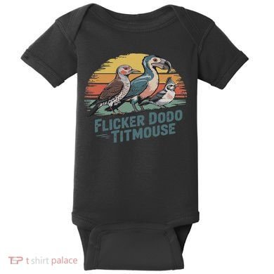 Flicker Dodo Titmouse Funny Retro Bird Lovers Design Baby Bodysuit