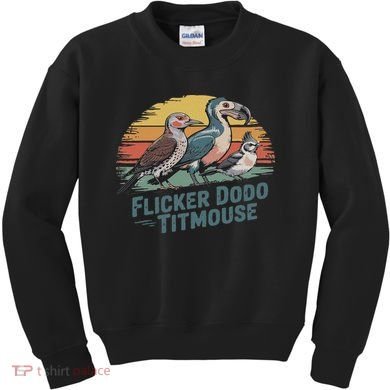 Flicker Dodo Titmouse Funny Retro Bird Lovers Design Kids Sweatshirt