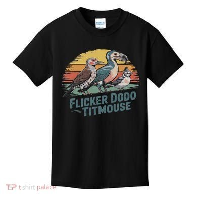 Flicker Dodo Titmouse Funny Retro Bird Lovers Design Kids T-Shirt
