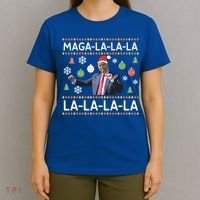Funny Donald Trump Ugly Christmas Maga La La La Gift T-Shirt thumb 4