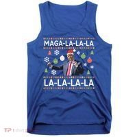Funny Donald Trump Ugly Christmas Maga La La La Gift Tank Top thumb 0