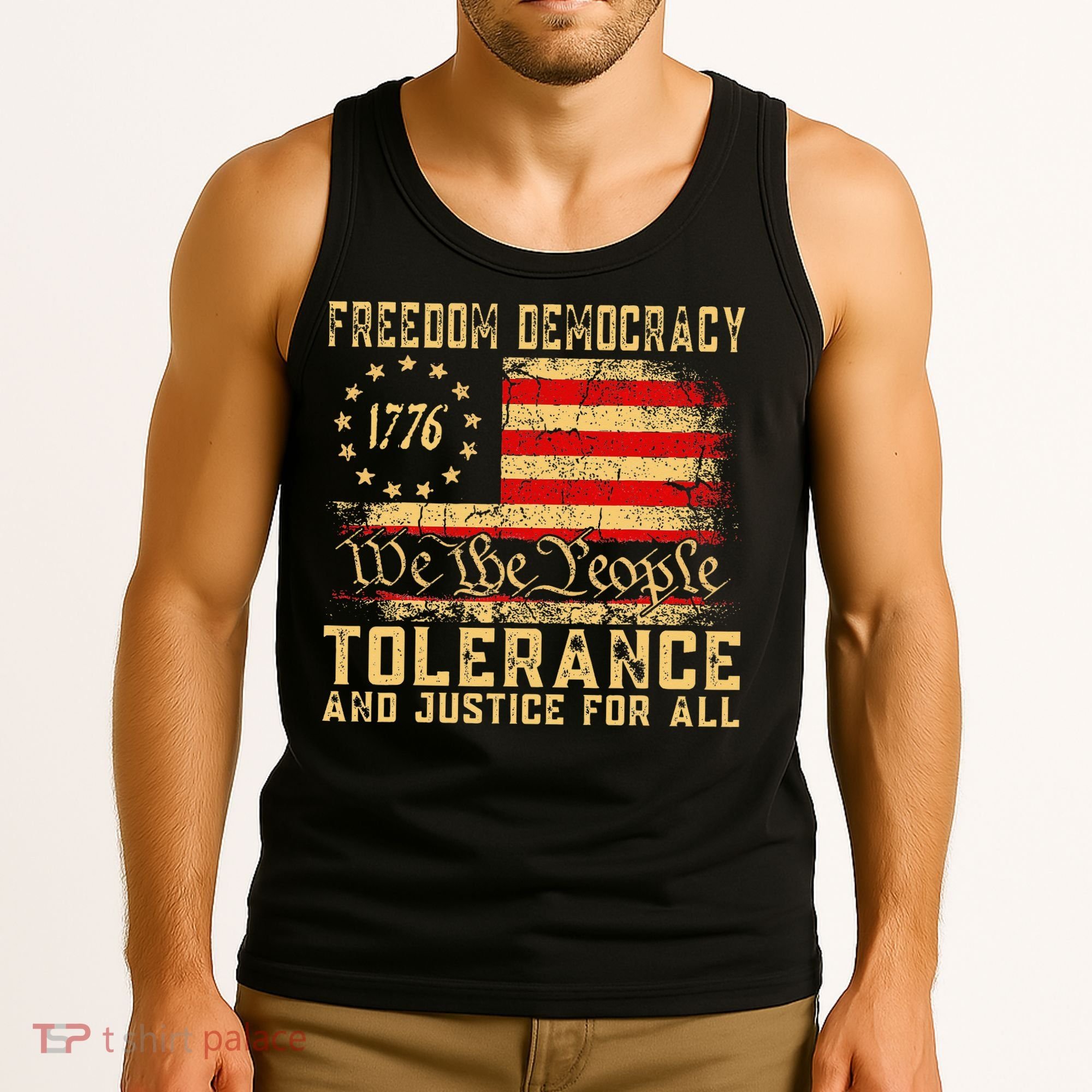 Freedom Democracy Tolerance And Justice For All Hands Off Tank Top