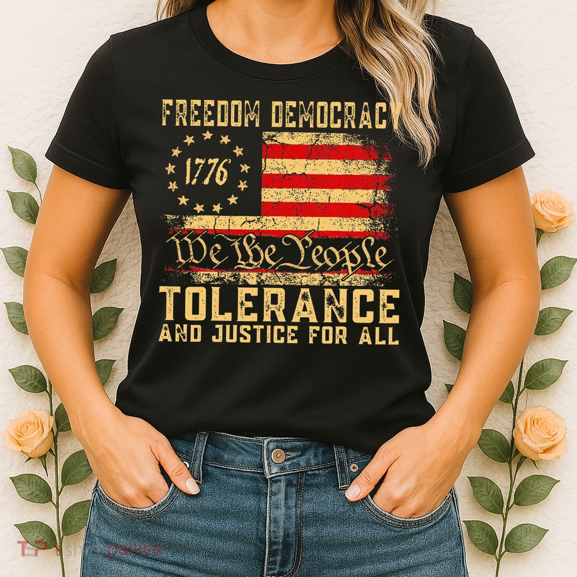 Freedom Democracy Tolerance And Justice For All Hands Off Women's T-Shirt