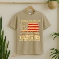 Freedom Democracy Tolerance And Justice For All Hands Off T-Shirt thumb 2