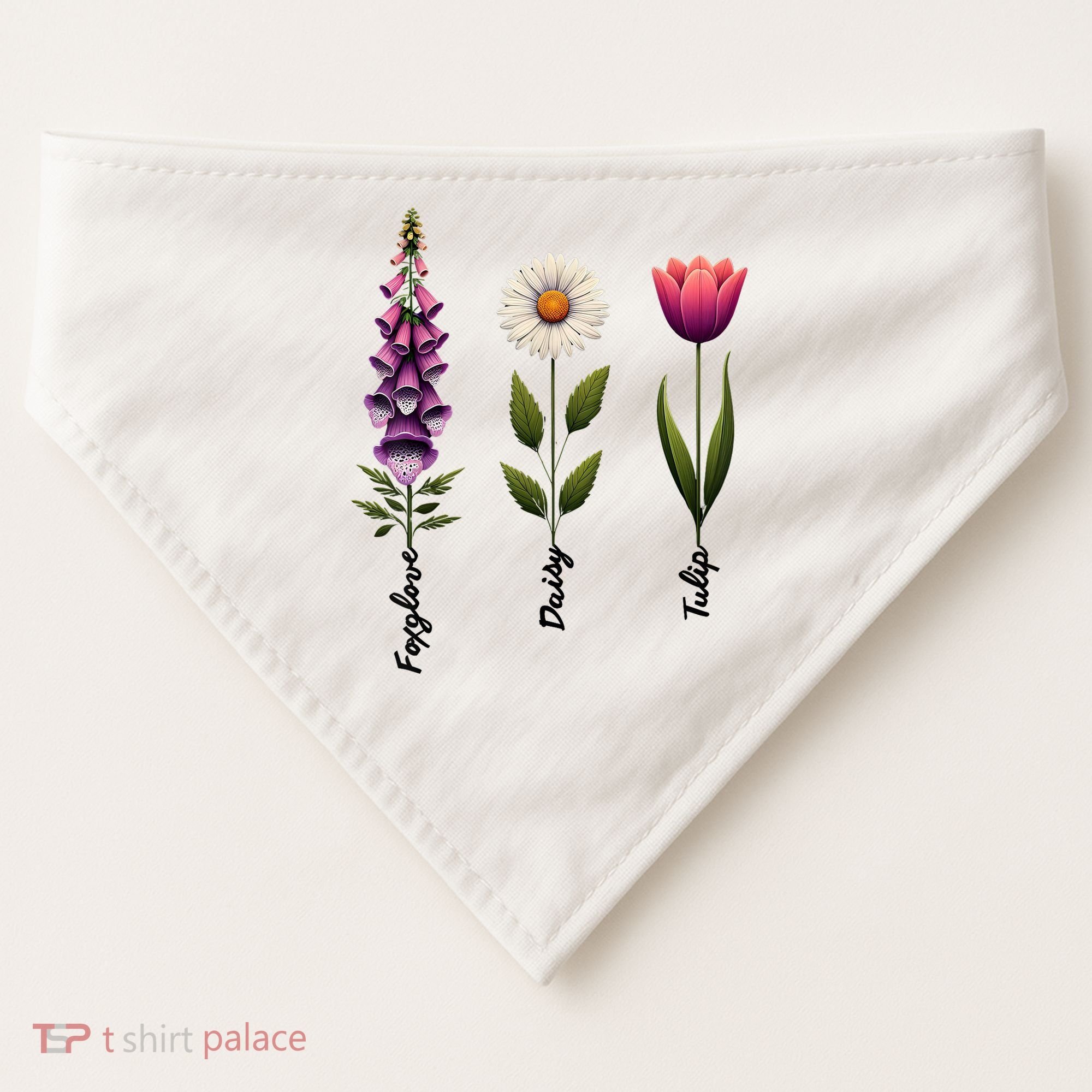 Foxglove Daisy Tulip Floral  USA-Made Doggie Bandana