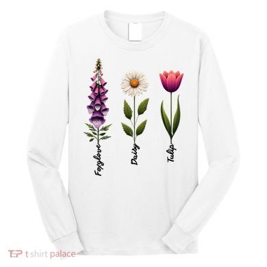 Foxglove Daisy Tulip Floral  Long Sleeve Shirt