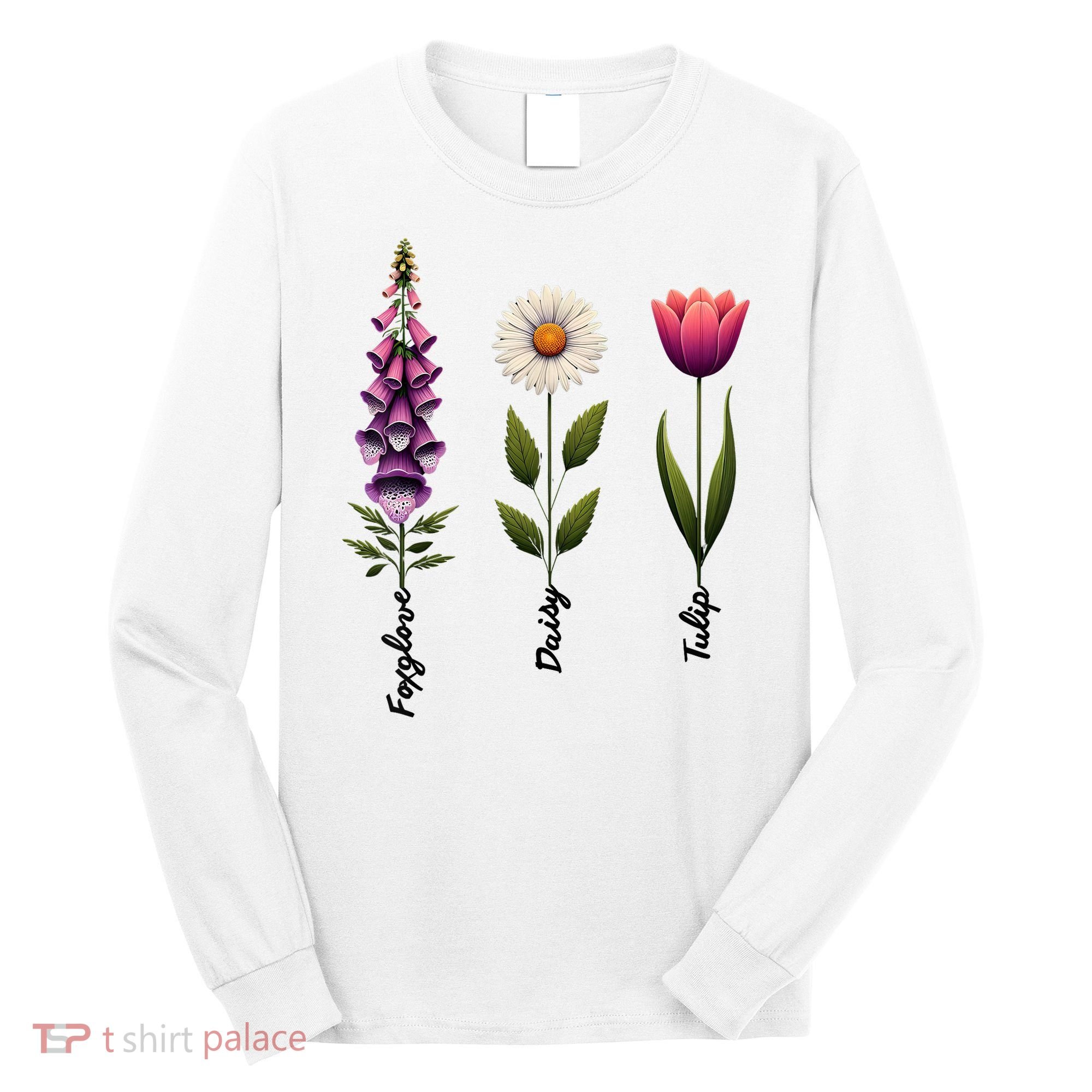 Foxglove Daisy Tulip Floral  Long Sleeve Shirt
