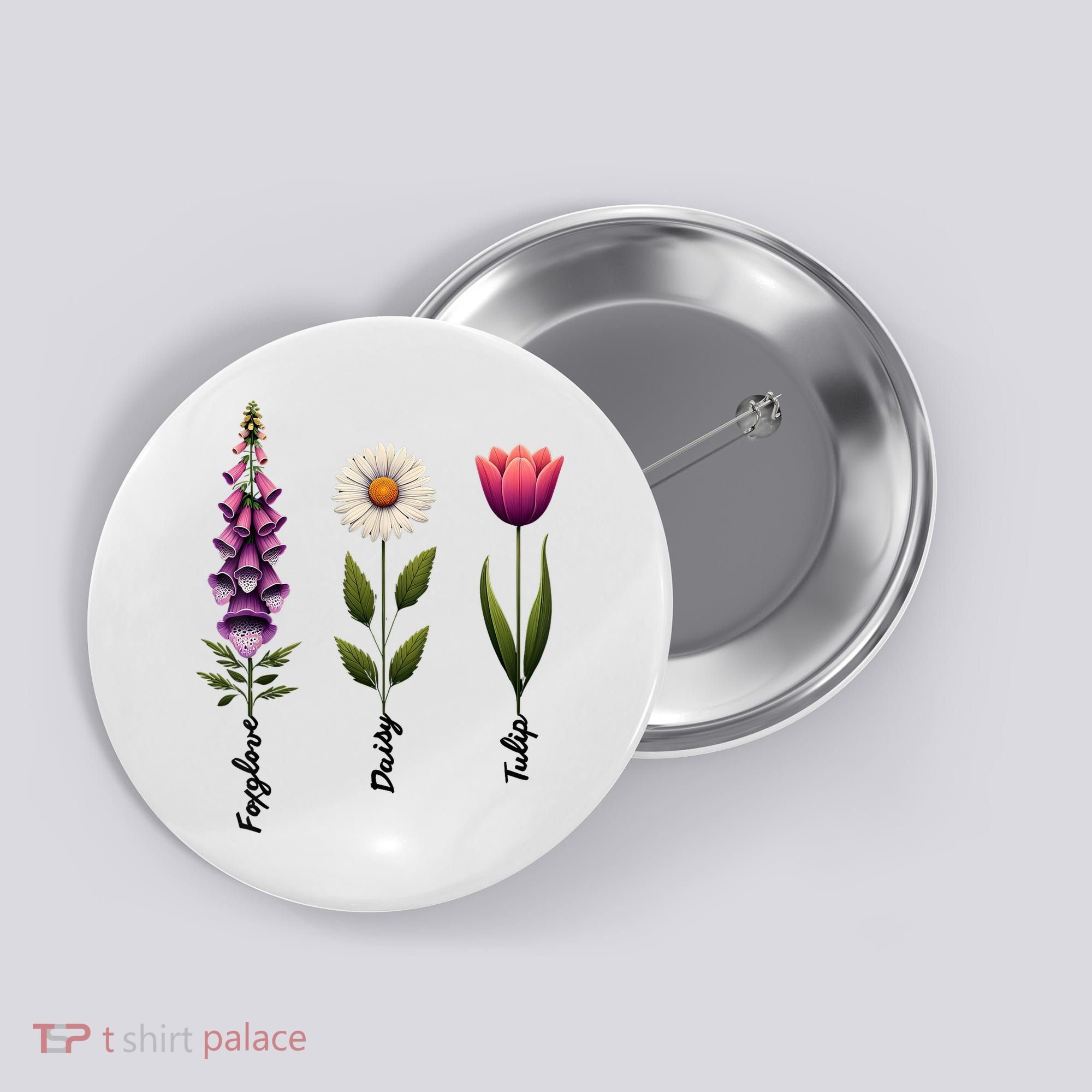 Foxglove Daisy Tulip Floral  Button