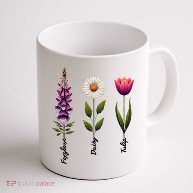 Foxglove Daisy Tulip Floral  Coffee Mug back