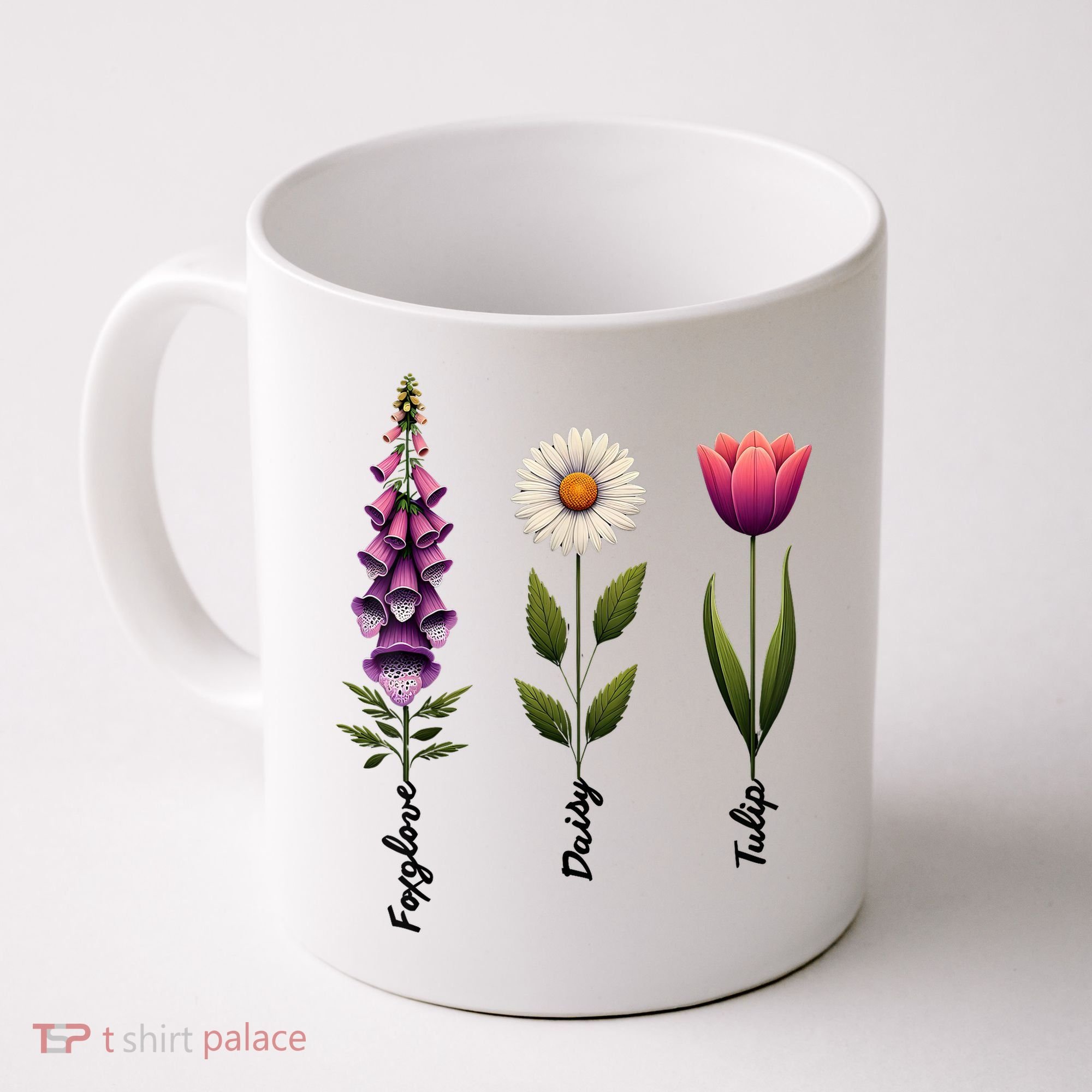 Foxglove Daisy Tulip Floral  Coffee Mug