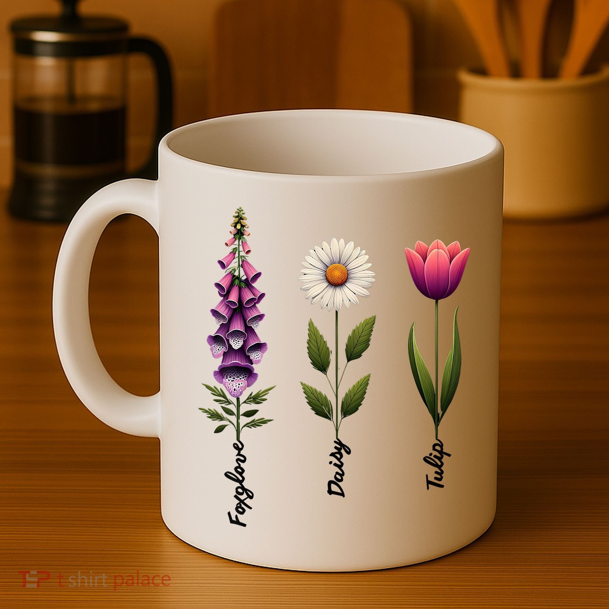 Foxglove Daisy Tulip Floral  Coffee Mug