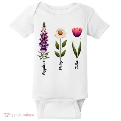 Foxglove Daisy Tulip Floral  Baby Bodysuit