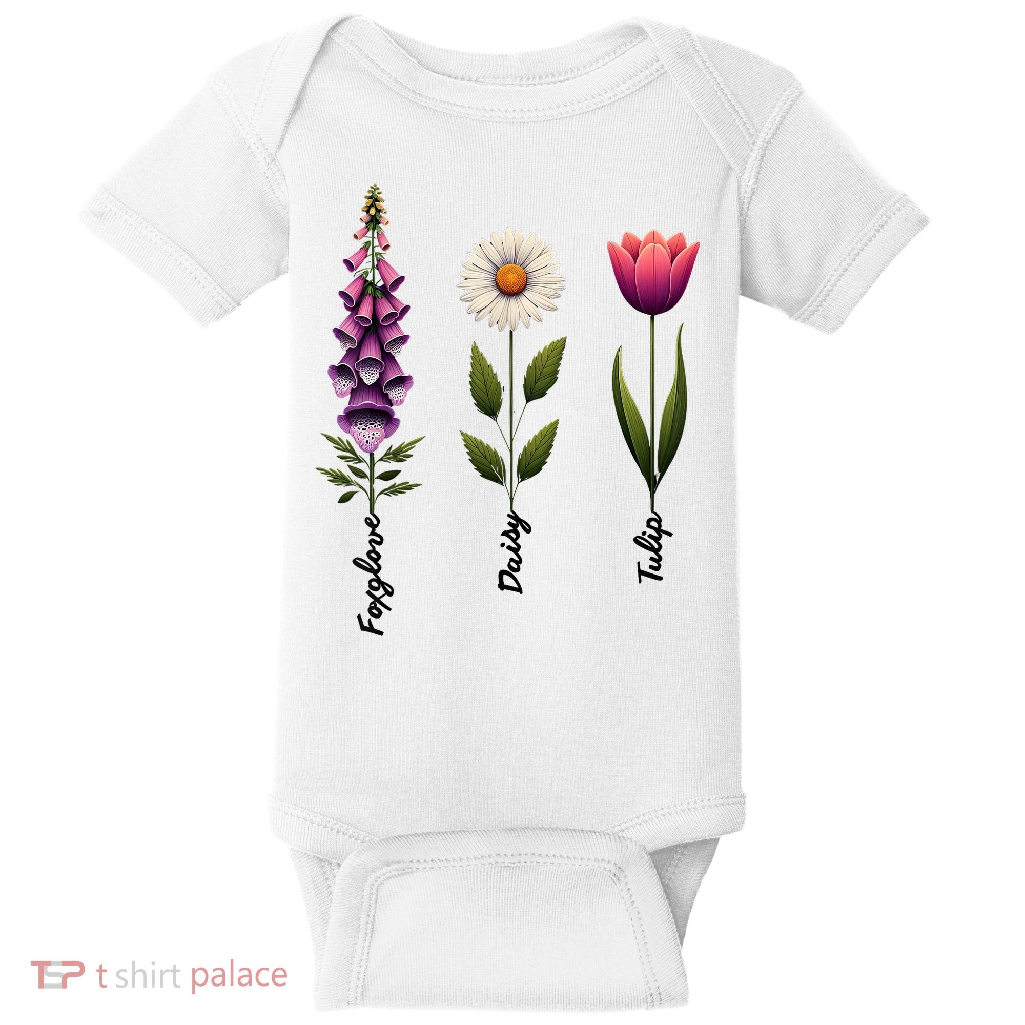 Foxglove Daisy Tulip Floral  Baby Bodysuit