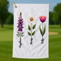 Foxglove Daisy Tulip Floral  Golf Towel thumb 1