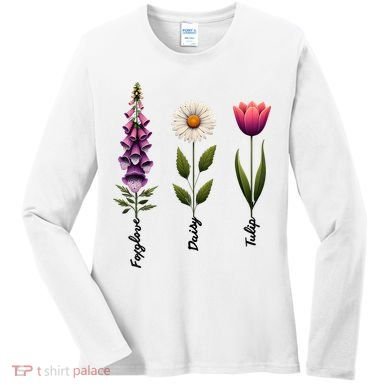 Foxglove Daisy Tulip Floral  Women's Long Sleeve Shirt