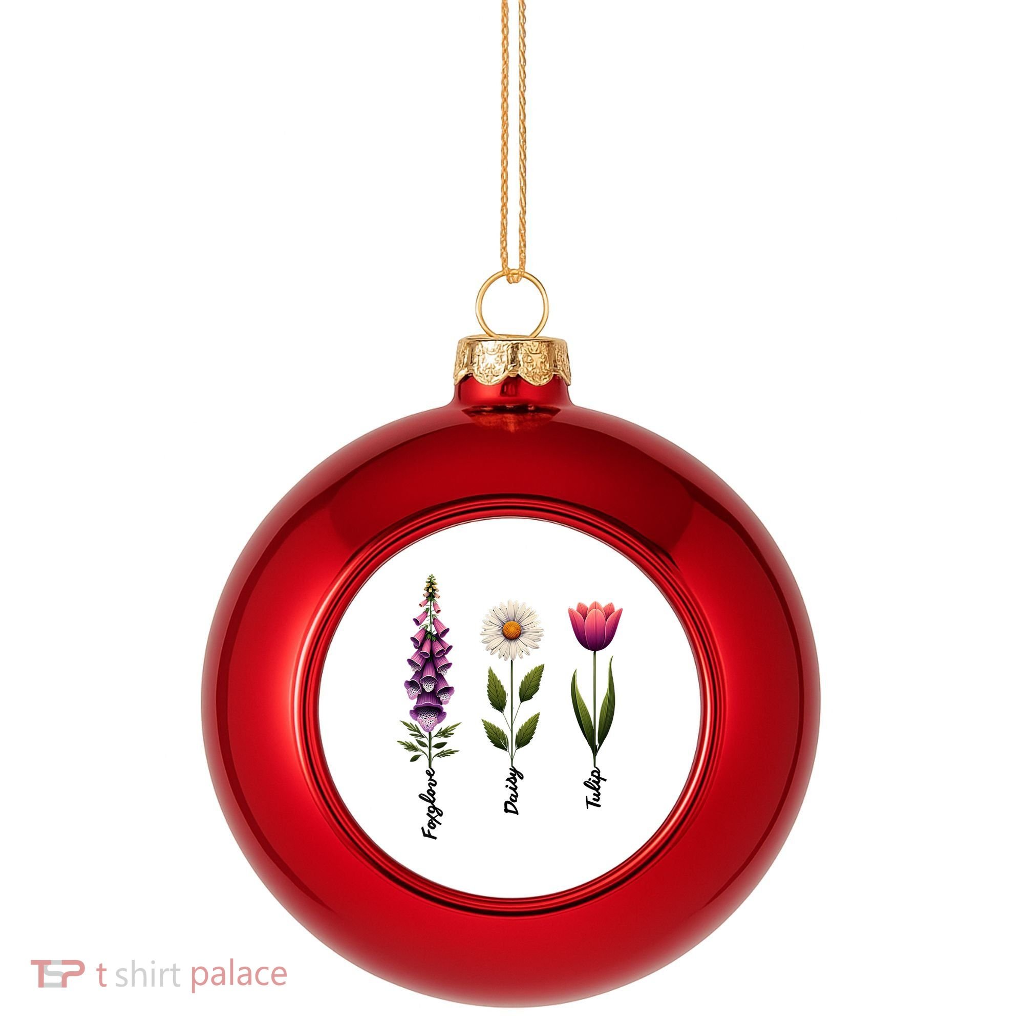 Foxglove Daisy Tulip Floral  Plastic Christmas Ball Ornament