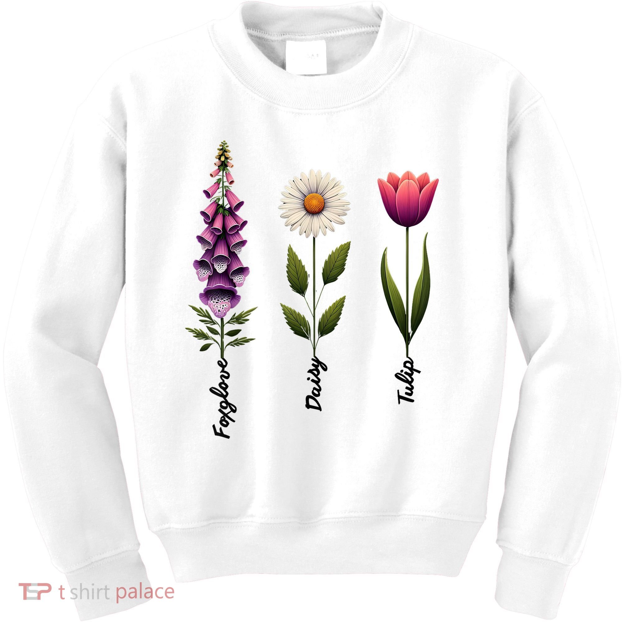 Foxglove Daisy Tulip Floral  Kids Sweatshirt