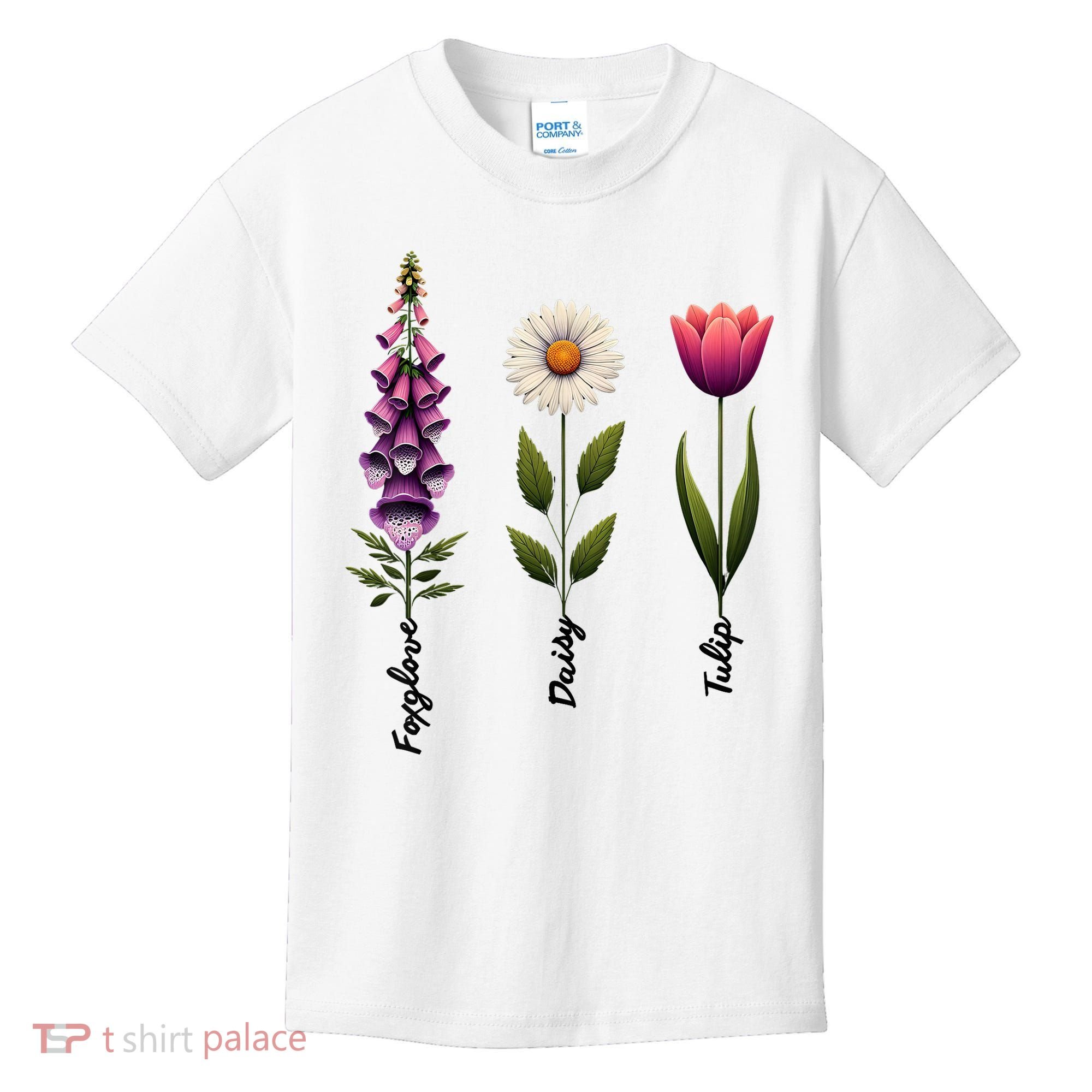 Foxglove Daisy Tulip Floral  Kids T-Shirt