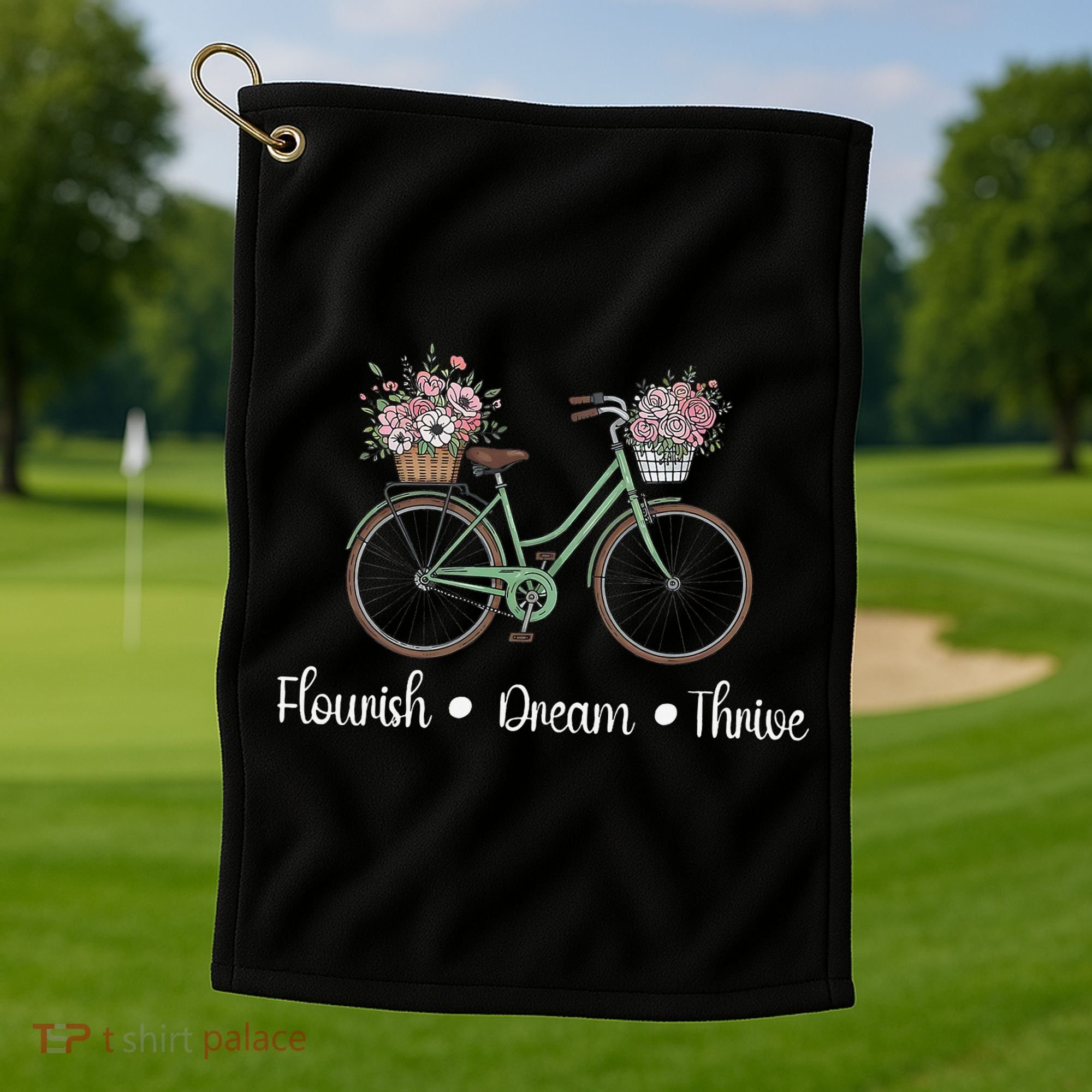 Flourish Dream Thrive Floral Bike Subtle 8647 Trump Resist Golf Towel