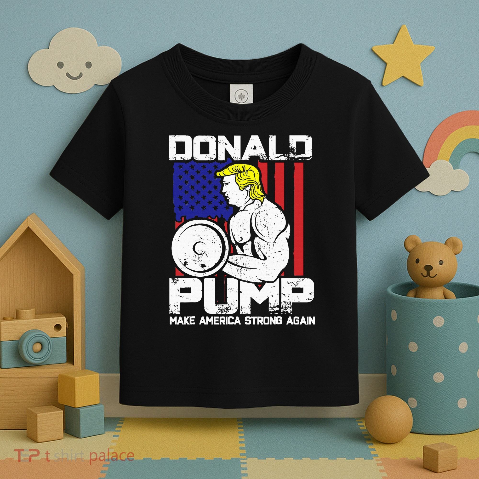 Funny Donald Trump Weight Lifting Workout Gym Toddler T-Shirt